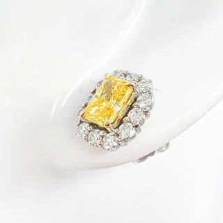Radiant Cut 2.90 Carat Lab-Grown Diamonds Fancy Vivid Yellow Earrings | IGI Certified | 3.06 Gram 14K White and Yellow Gold | End Date: 08/03/2026
