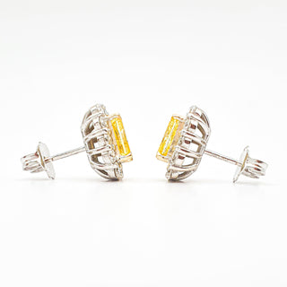 Radiant Cut 2.90 Carat Lab-Grown Diamonds Fancy Vivid Yellow Earrings | IGI Certified | 3.06 Gram 14K White and Yellow Gold | End Date: 08/03/2026