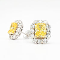 Radiant Cut 2.90 Carat Lab-Grown Diamonds Fancy Vivid Yellow Earrings | IGI Certified | 3.06 Gram 14K White and Yellow Gold | End Date: 08/03/2026