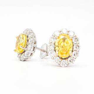 Oval Brilliant Cut 3.00 Carat Lab-Grown Diamonds Fancy Vivid Yellow Earrings | IGI Certified | 3.05 Gram 14K White and Yellow Gold End Date: 08/03/2026