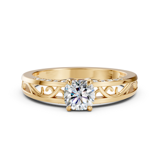 Ophelia cushion-cut moissanite engagement ring in 14K yellow gold, close-up front view