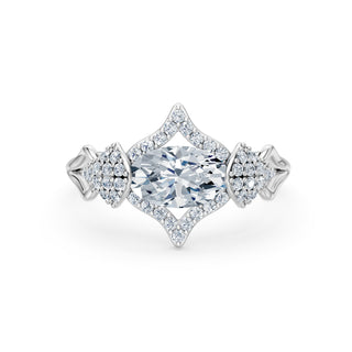 Colette ring in white gold, close-up of the oval centre stone and pointed frame