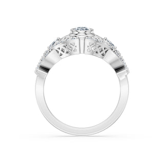Corinne engagement ring in 14K white gold with an oval lab-grown diamond above a filigree gallery