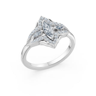 Estelle ring in white gold, angled view showing the marquise side stones