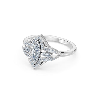 Estelle ring in white gold, profile view showing the pointed frame