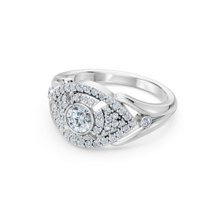 Isolde ring in white gold, profile view showing the pierced arches beneath the dome