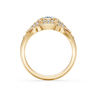 Isolde engagement ring in 14K yellow gold with a bezel-set lab-grown diamond on a domed pavé shield