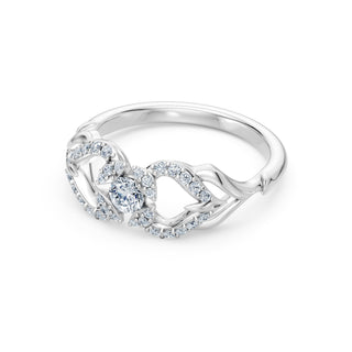 Laurel ring in white gold, profile view showing the vine running down the shoulders