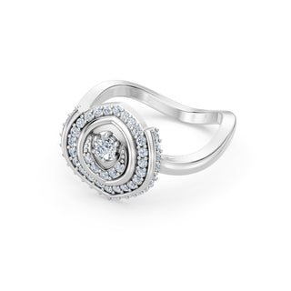 Ondine ring in white gold, profile view showing the squared shank