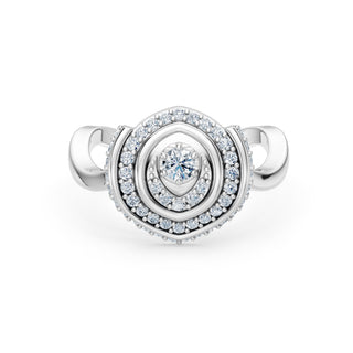 Ondine ring in white gold, close-up of the centre stone and pavé bands