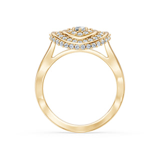 Ondine engagement ring in 14K yellow gold with a lab-grown diamond inside concentric pavé halos
