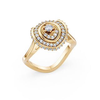 Ondine ring in yellow gold, angled view showing the rippling concentric halos