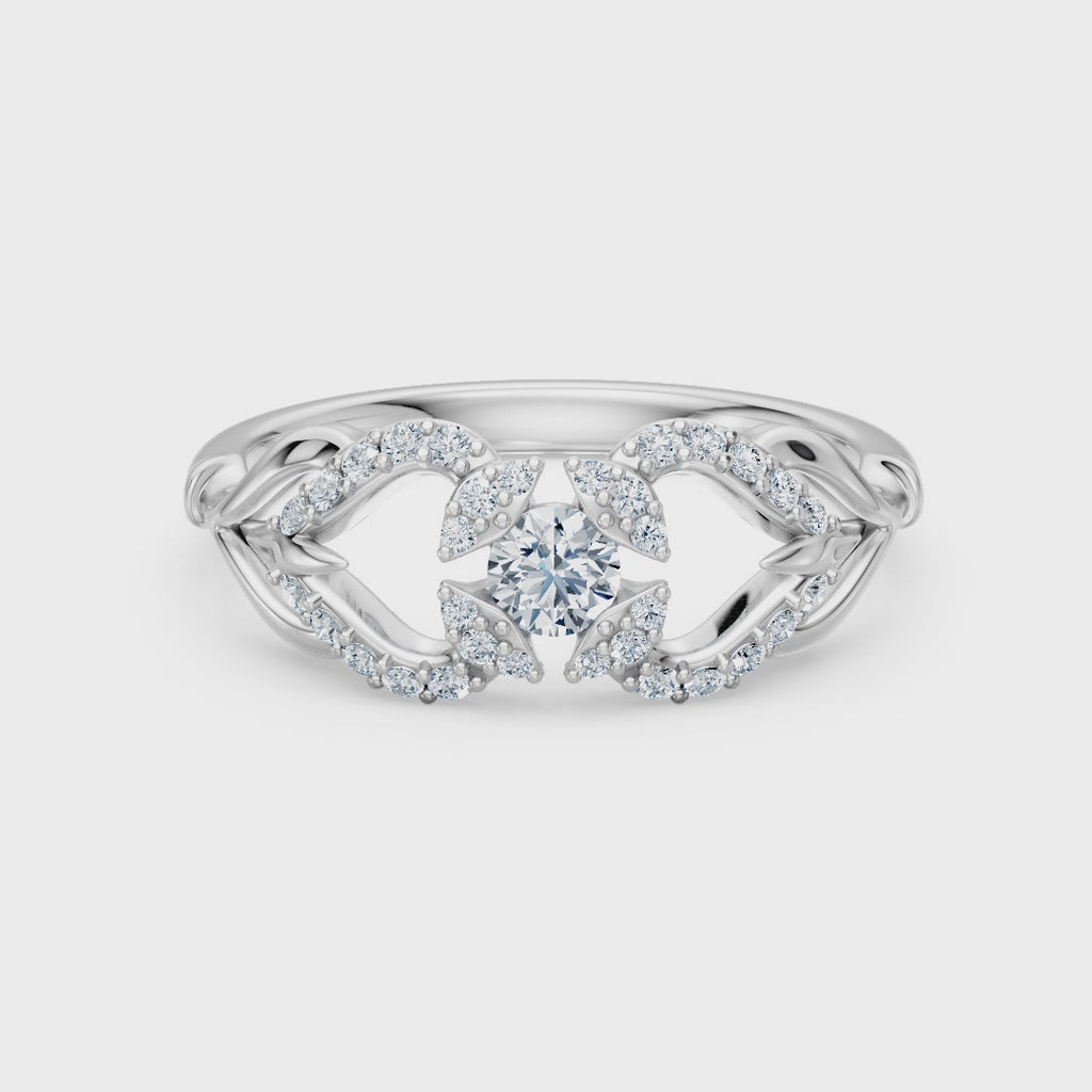 Laurel engagement ring in white gold, rotating view
