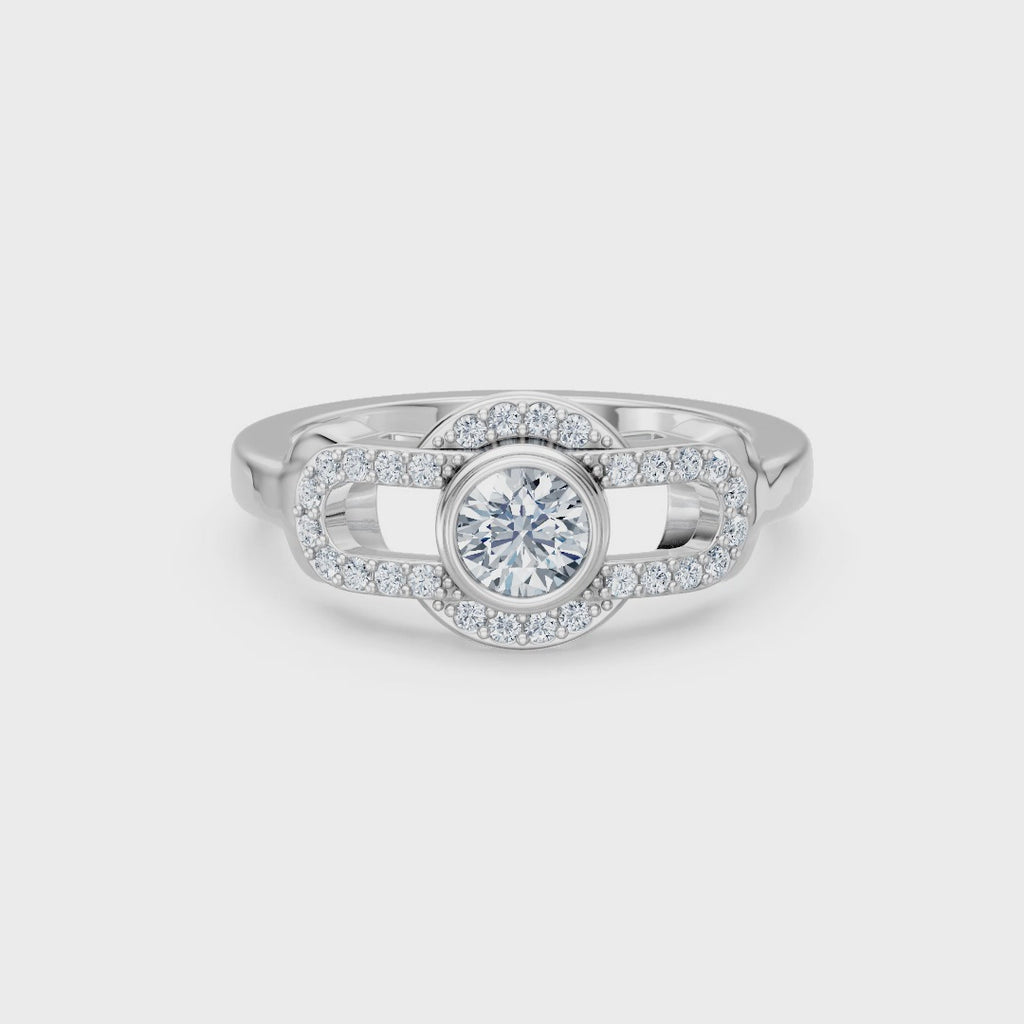 Vesper engagement ring in white gold, rotating view