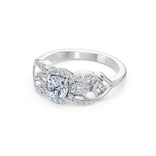 Seraphine ring in white gold, profile view showing the pavé-set shoulders
