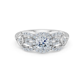 Seraphine ring in white gold, close-up of the cushion centre stone