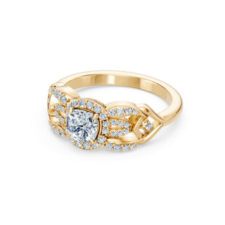 Seraphine ring in yellow gold, profile view showing the pavé-set shoulders