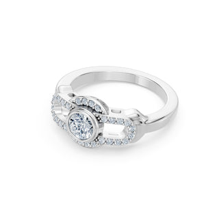 Vesper ring in white gold, profile view showing the low bezel setting