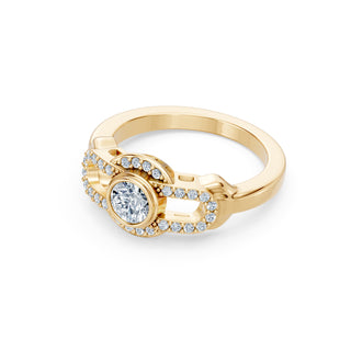 Vesper ring in yellow gold, profile view showing the low bezel setting